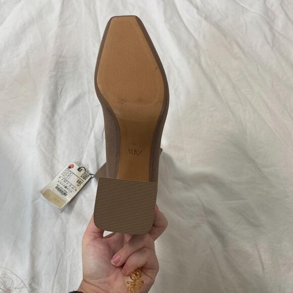 Zara 90s Style Square Toe Taupe Gray Beige Textile Slim Sock Ankle Boots US 8 - Picture 7 of 8